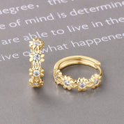 New Design 14K Yellow Gold Plated 925 Sterling Silver Circle Earrings Round Cut 2.2mm Moissanite Flower Hoop Earring