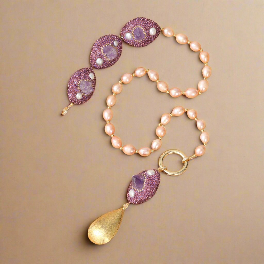 Amethyst Natural Pink Pearl Necklace