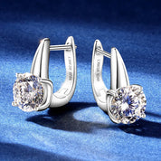 Sparkling Wedding 925 Silver 8mm 2.0ct Round Moissanite Earrings Womens Fashion Single Stone U-Shape Earrings
