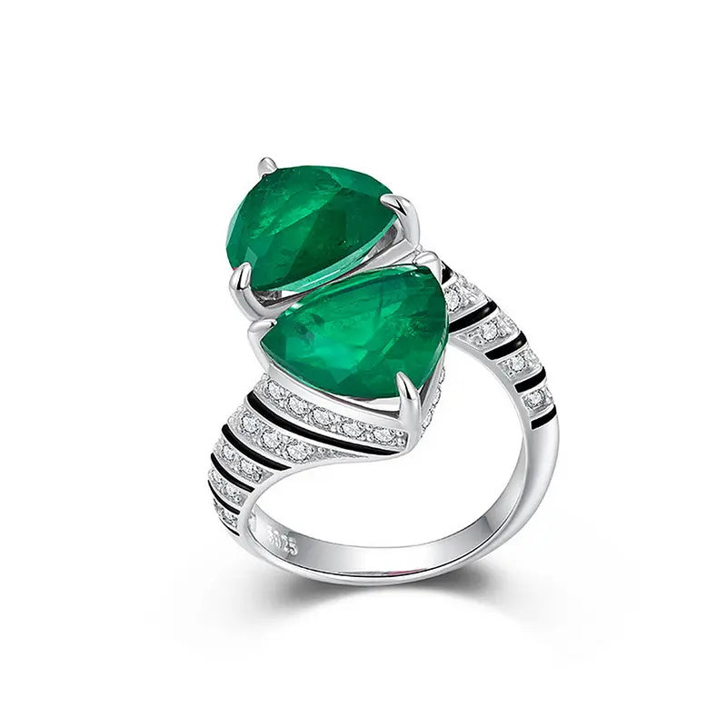 925 Silver Ring with Cultured Ruby, Sapphire, and Synthetic Emerald