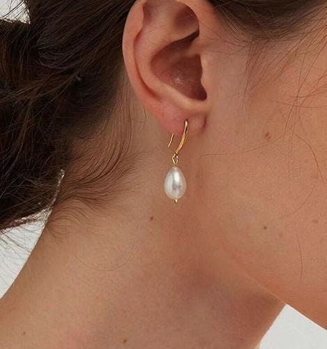 925 Sterling Silver White Natural Rice Pearl Hoop Earrings