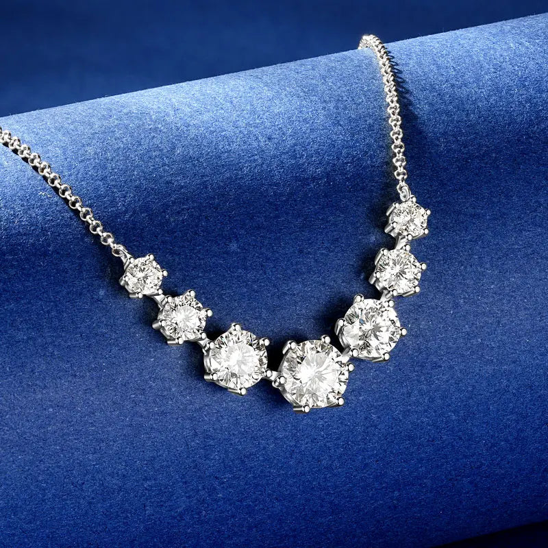 Women Smile Necklace 925 Silver 7.5mm&6.5mm&5mm&4mm Lab Created Diamond Moissanite 7-Stone Smiley Chain Pendant Necklace