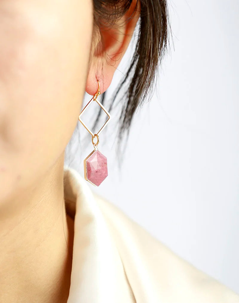 Natural Gemstone Rhodonite Dangle Earrings