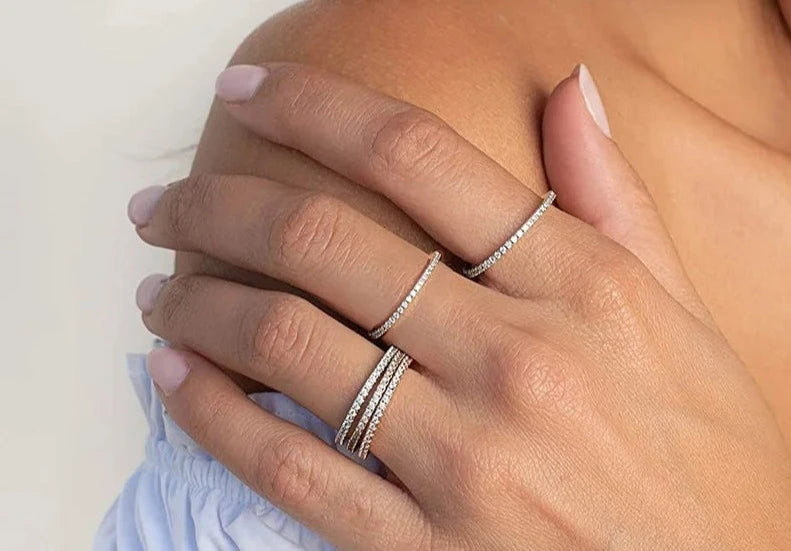 925 Sterling Silver Diamond Stackable Ring