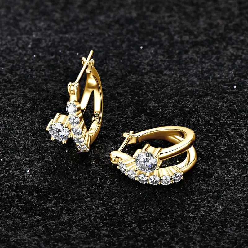 Good Quality Wedding 925 Sterling Silver 4mm 2mm VVS1 Moissanite Jewelry for Women Round Hoop Earrings Gold Plated with GRA