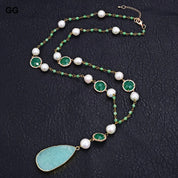 Natural Keshi Pearl & Jade Necklace With Amazonite Gemstone Pendant