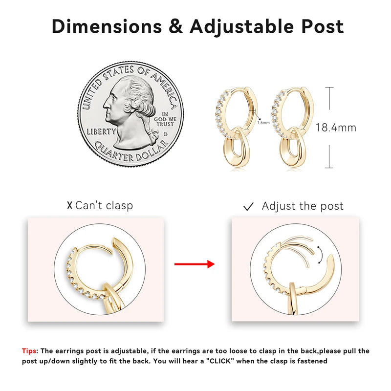 New Arrival Original Design Vvs Grade 1.3mm 0.01ct Moissanite 925 Sterling Silver Dangle Hoop Earrings for Women