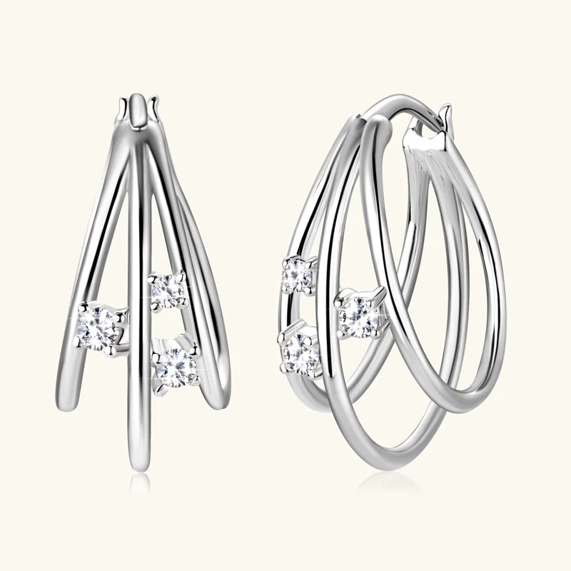 2024 New Style High Quality GRA Certification Moissanite 925 Sterling Silver Ladies Fashion Split Hoop Earrings