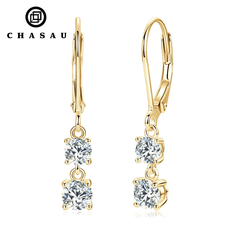 Fashion Sterling Silver 4.5mm 0.40ct 4mm 0.30ct Round Moissanite Leverback Earrings Women's Stud-Style Dangle Drop Earrings