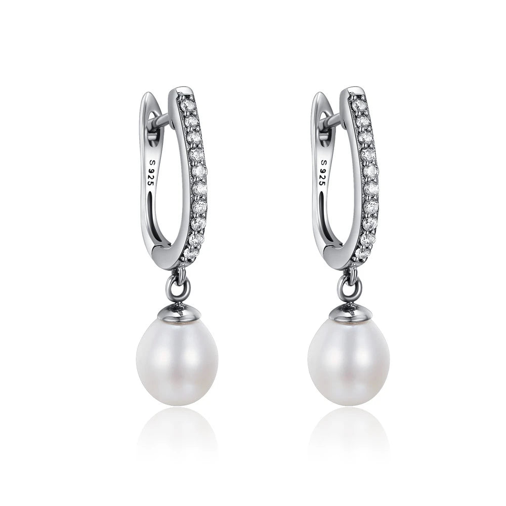 925 Sterling Silver Flower Pearl Earrings