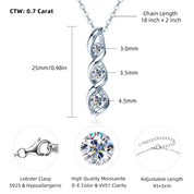 Daily Jewelry Gift 925 Silver 4.5mm&3.5mm&3mm D Color Moissanite 3 Stone Infinity Pendant Necklace for Women