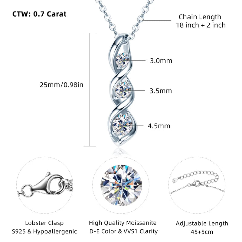 Daily Jewelry Gift 925 Silver 4.5mm&3.5mm&3mm D Color Moissanite 3 Stone Infinity Pendant Necklace for Women