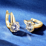 Sparkling Wedding 925 Silver 8mm 2.0ct Round Moissanite Earrings Womens Fashion Single Stone U-Shape Earrings