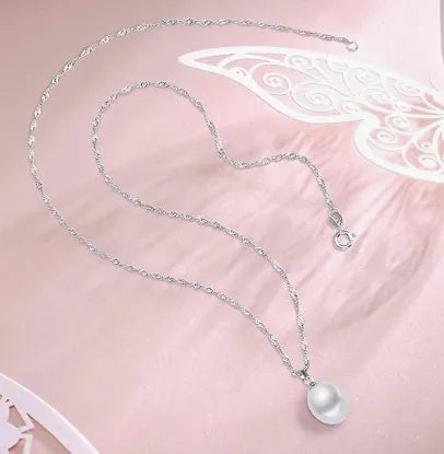 925 Sterling Silver White Rice Pearl Pendant Necklace