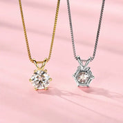 14K Gold Plated VVS Moissanite Pendant Necklace with Gra Certificate Six Claw Classic Six Sizes Available (5mm 6.5mm 8mm 9mm)