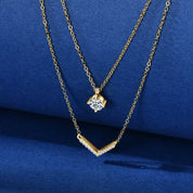 Elegant 925 Silver 5mm & 1.1mm Moissanite V Necklace for Women Double Layers Daily Wear Fashion Ladies Necklace