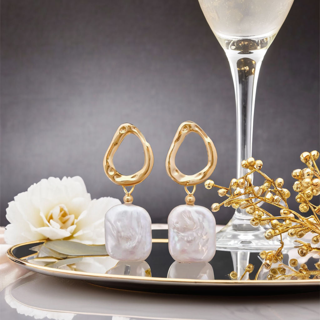 Gold Plated Baroque Freshwater Pearl Drop Earrings