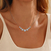 Women Smile Necklace 925 Silver 7.5mm&6.5mm&5mm&4mm Lab Created Diamond Moissanite 7-Stone Smiley Chain Pendant Necklace