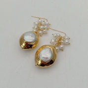 Natutal White Keshi Pearl Gold Hook Earrings
