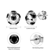 Lab Created VVS Moissanite Stud Earrings 3mm Moissanite 925 Sterling Silver Round Cut Black Soccer Stud Earrings for Men Women