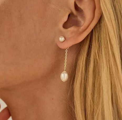 6-7mm Freshwater Rice Real Pearl Drop Earrings