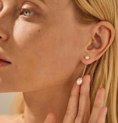 6-7mm Freshwater Rice Real Pearl Drop Earrings
