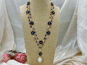 Blue floral cultured baroque pearl drop necklace