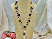 Blue floral cultured baroque pearl drop necklace