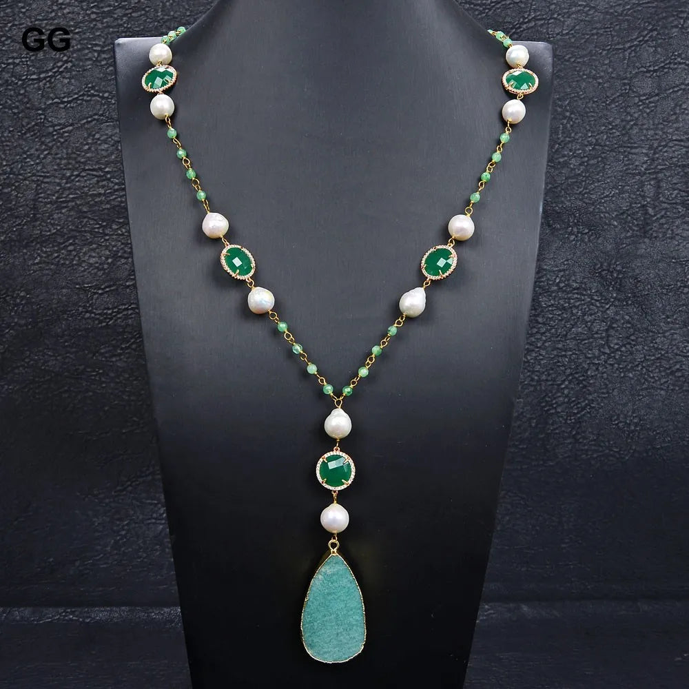 Keshi Pearl & Jade Necklace With Amazonite Pendant