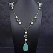 Keshi Pearl & Jade Necklace With Amazonite Pendant