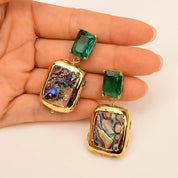 Mixed Color Abalone Green Crystal Stud Earrings