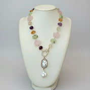 Multi-Color Citrine & Pearl Pendant Necklace