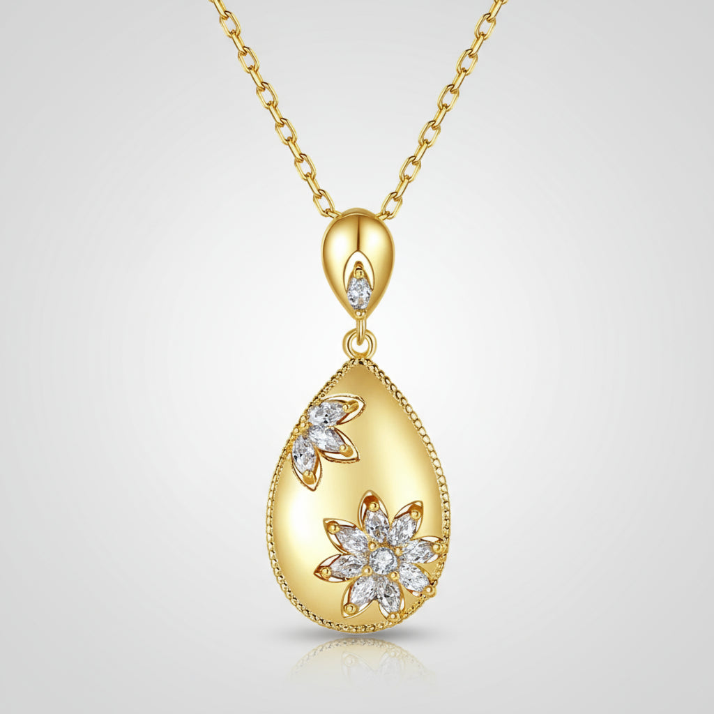 Oval Long Pendant Necklace Cubic Flowers Zirconia Chain