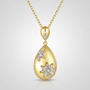 Oval Long Pendant Necklace Cubic Flowers Zirconia Chain