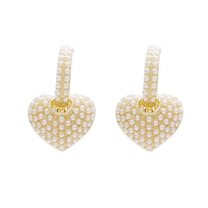 Pearl Heart Love Dangle Earrings