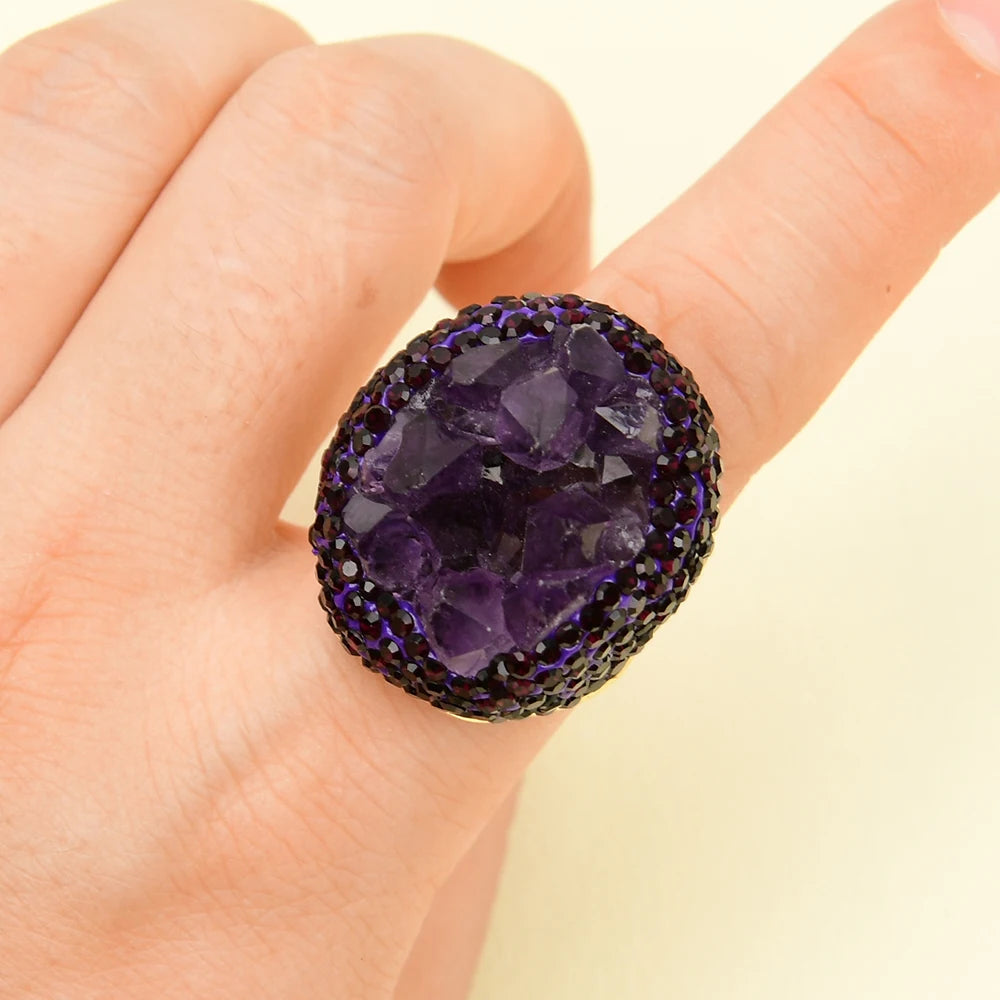 Purple Amethyst Druzy Gemstone Rings