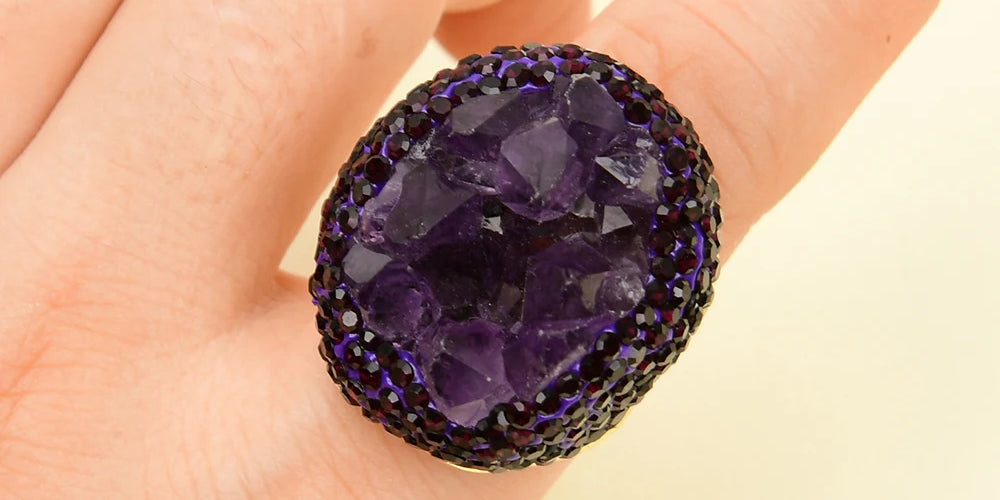 Purple Amethyst Druzy Gemstone Rings