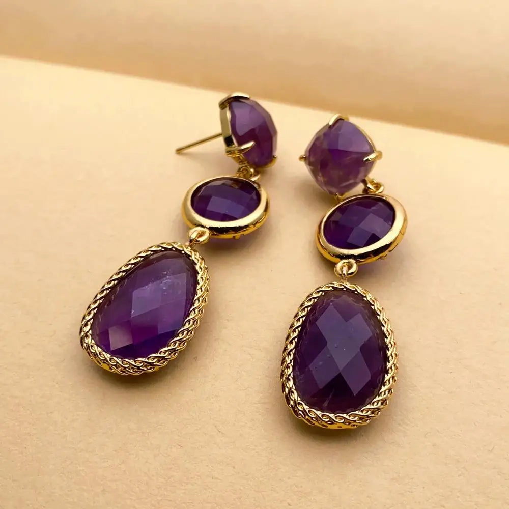 Purple Amethyst & Sunstone Drop Earrings