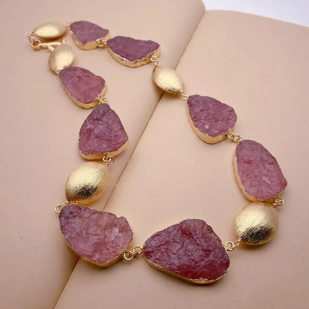 Purple Strawberry Quartz Gold Choker & Bracelet