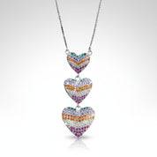 Rainbow CZ Triple Heart Pendant Necklace Set