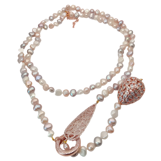 Rose gold plated pearl necklace