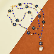 Natural  Baroque Pearl Pendant Crystel Flower Necklace