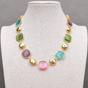 Natural mix  color cat eye square handmade necklace