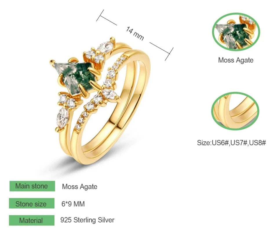 925 Silver Natural Moss Agate Rings