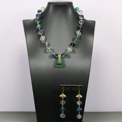 Natural gemstone Multi-Color Fluorite Pendant & Earrings Set