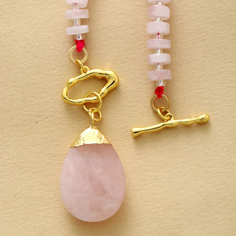 Rose Quartz Waterdrop Lariat Necklace