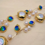 White Keshi Pearl & Blue Murano Glass Necklace