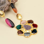 Colorful Agate Gold Pearl Necklace