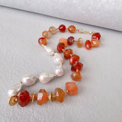 Cultured White Baroque Pearl Red Carnelian Necklace