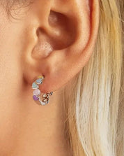 925 Sterling Silver Multi-color Heart Hoop Earrings